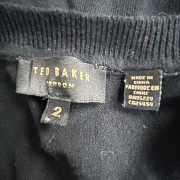 Ted Baker Womens Black Eyelet Cardigan Sweater Size 2 Button Front Lightweight - Picture 3 of 10